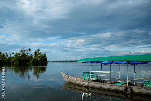 Canvas Print Beautiful photography of Traveling Boat, Blue sky and blue river, Traveling bot
