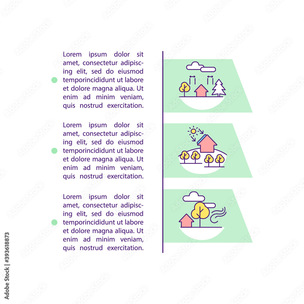 Landscaping concept icon with text. Building construction. Sustainable architecture. Alternative energy. PPT page vector template. Brochure, magazine, booklet design element with linear illustrations