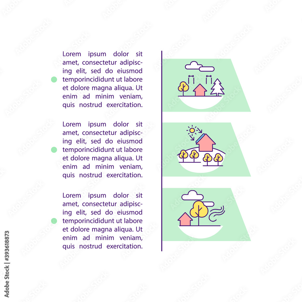 Landscaping concept icon with text. Building construction. Sustainable architecture. Alternative energy. PPT page vector template. Brochure, magazine, booklet design element with linear illustrations Landscaping concept icon with text. Building construction. Sustainable architecture. Alternative energy. PPT page vector template. Brochure, magazine, booklet design element with linear illustrations