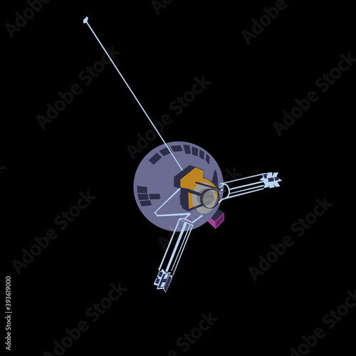 spacecraft pioneer 10 in cartoon style