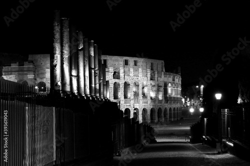  The monuments of rome in black and white at night 