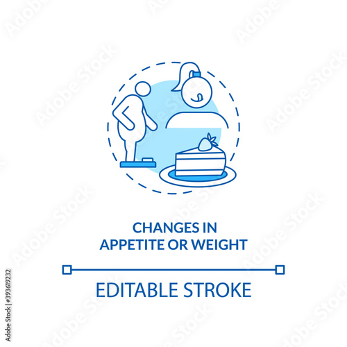 Changes in appetite and weight concept icon. SAD symptom idea thin line illustration. Excessive hunger. Mental and physical illnesses. Vector isolated outline RGB color drawing. Editable stroke