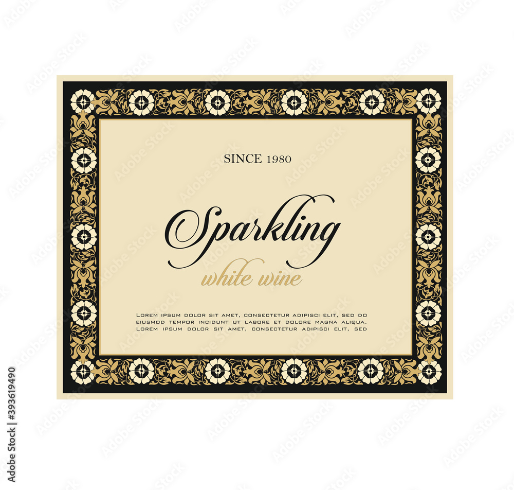 sticker label for wine bottle with antique baroque style graphics