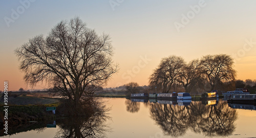 The River Cam at sunset, Waterbeach, Cambridgeshire, England, UK.