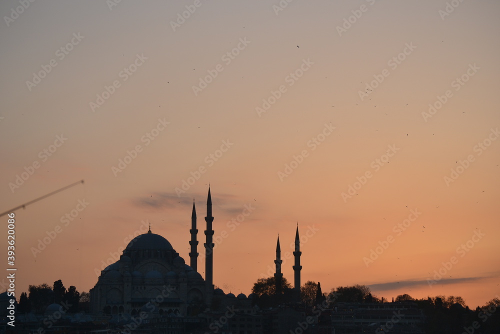 Istanbul Silhouette mit Moschee und abendrot