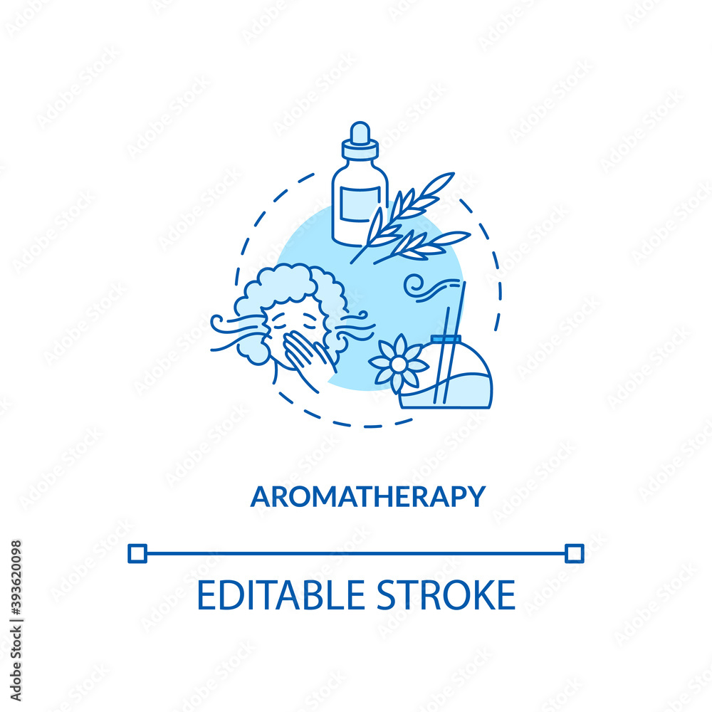Aromatherapy concept icon. Tips to ease SAD idea thin line illustration. Enhancing physical and emotional health. Healing treatment. Vector isolated outline RGB color drawing. Editable stroke Aromatherapy concept icon. Tips to ease SAD idea thin line illustration. Enhancing physical and emotional health. Healing treatment. Vector isolated outline RGB color drawing. Editable stroke