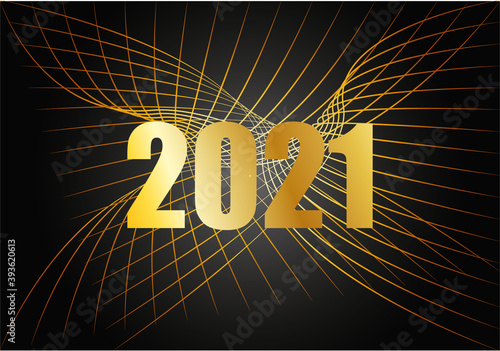 Postal de 2021 con fondo ondulado dorado.