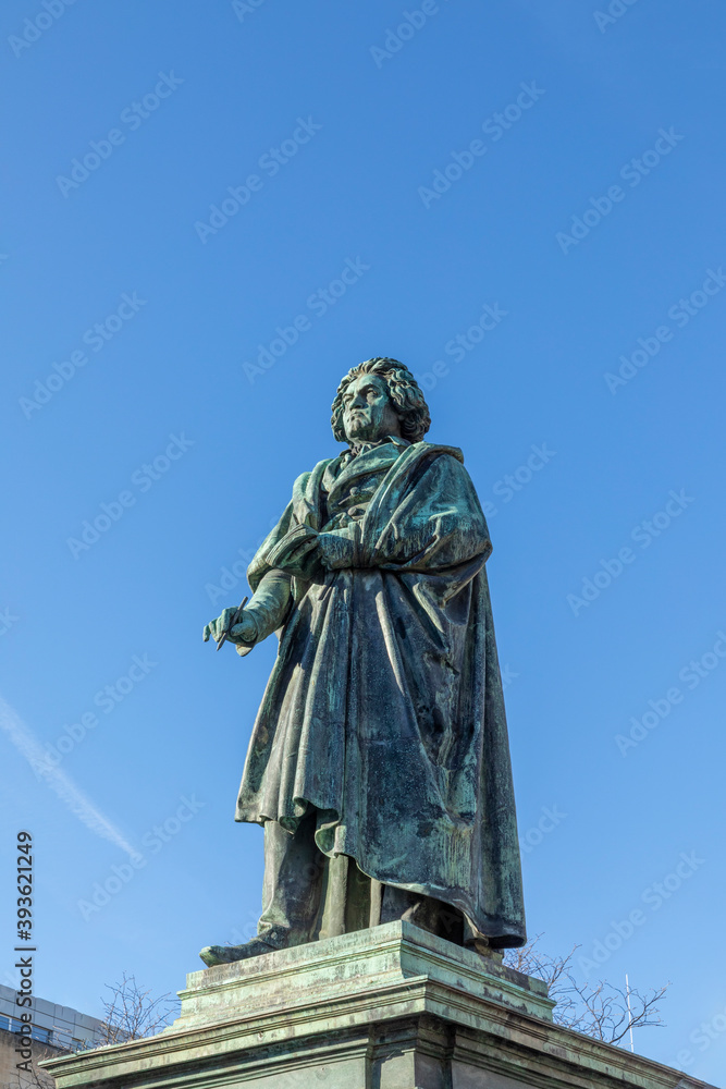 statue of famous composer Ludwig van Beethoven - located on Munsterplatz in the city of Bonn in Germany. statue of famous composer Ludwig van Beethoven - located on Munsterplatz in the city of Bonn in Germany.