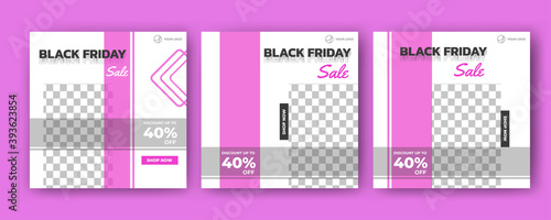 Editable square banner template. Social media post template banner black friday sale. Flat design banner with photo collage. Perfect for social media post feed, story and internet ads