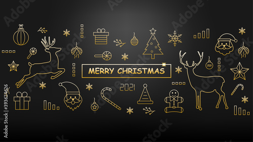 Christmas element icons banner background.Christmas background in outline style Premium Vector