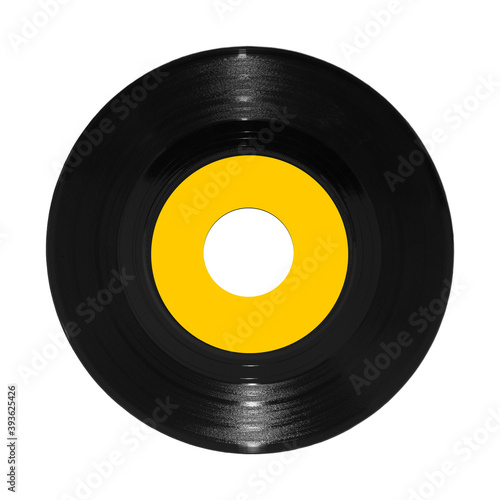 Vinyl 45rpm single record on white with clipping path