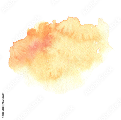illustration of watercolor peach, pink abstract blurred spot on white background for your text. for design, decoration, banners. hand-drawn