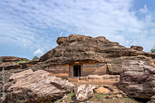 Jain cave temple in the south of Aihole village, on the Meguti hill,Karnataka,India. photo