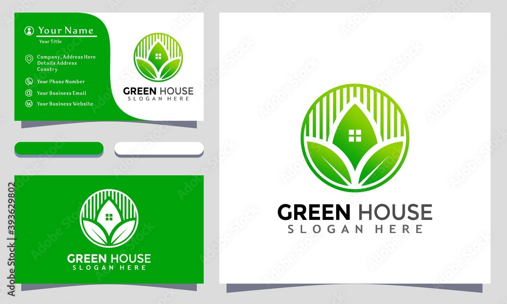 Green House Building logo Designs vector illustration, Business card template
