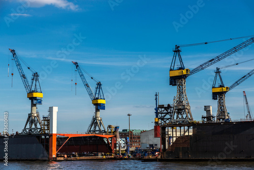 Container cranes in the port of Hamburg, Germany