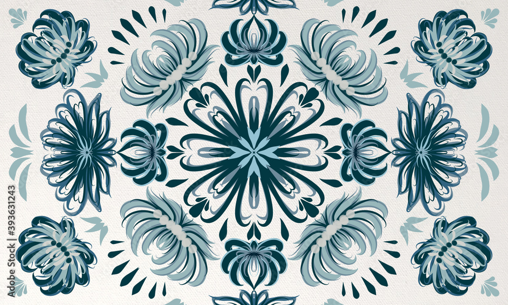 Floral pattern. Abstract design with flowers. Blue vintage.