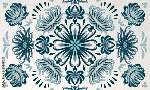 Floral pattern. Abstract design with flowers. Blue vintage.