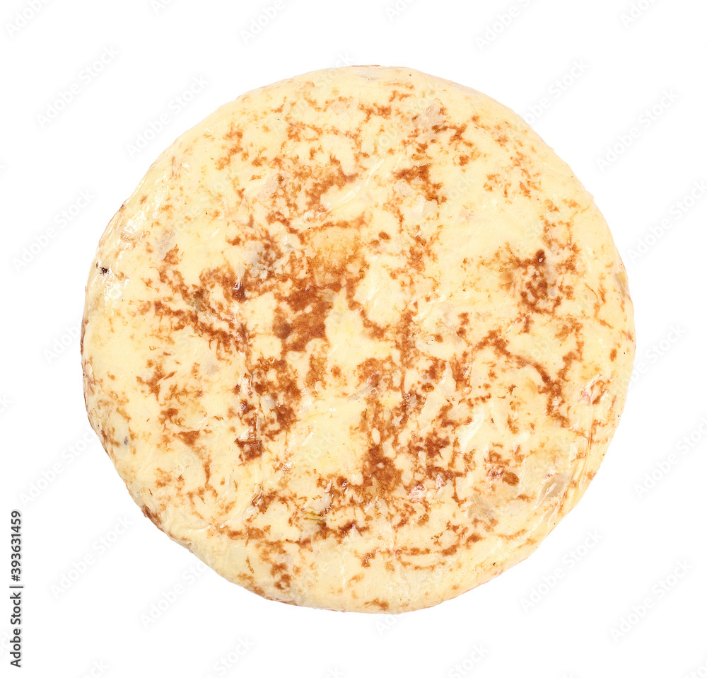Spanish omelette. Isolated on a white background. Directly Above. Spanish omelette. Isolated on a white background. Directly Above.