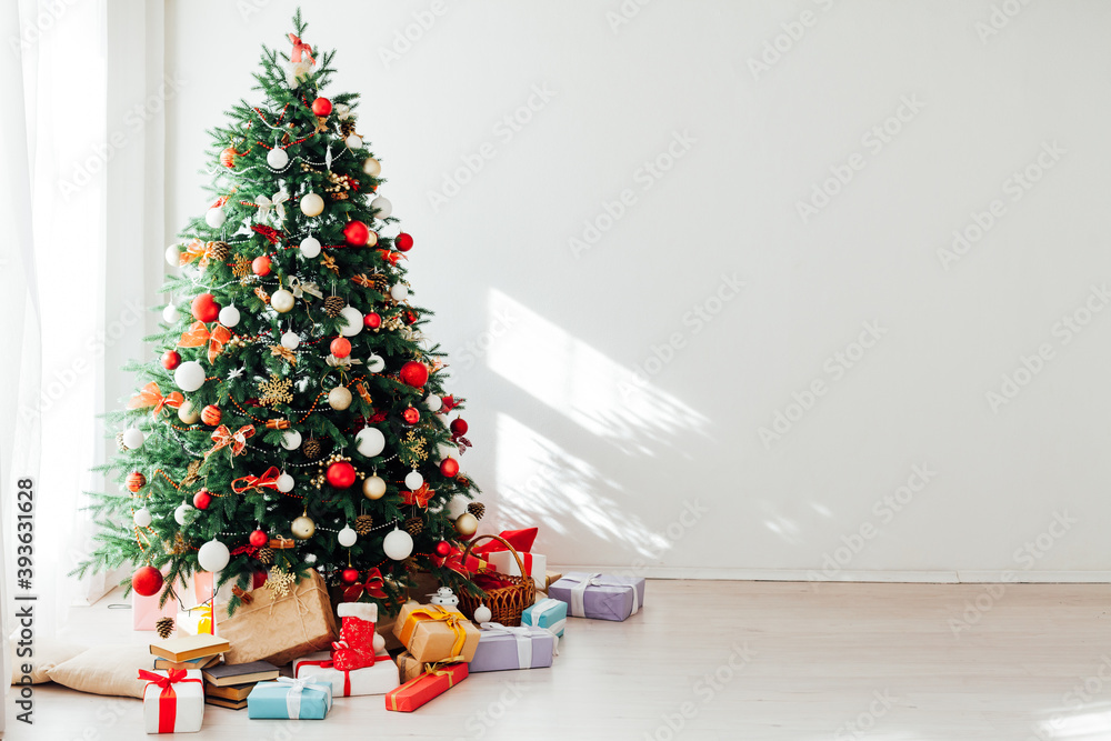 Christmas tree with gifts lights garland decor new year Christmas tree with gifts lights garland decor new year