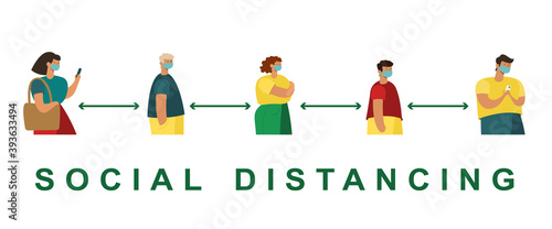 modern fashionable people in line. social distancing concept