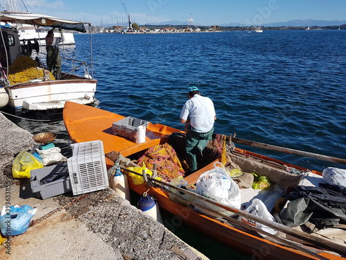 fisherman boat in preveza city harbor greece