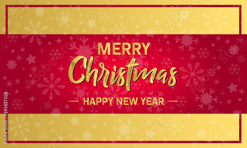 Gold Christmas and New Year Typographical on red Xmas background with winter landscape with snowflakes, light, stars. Merry Christmas card. Epa 10