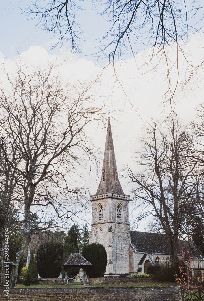 The church at Lower Slaughter In The Cotswolds, England on a winters afternoon.