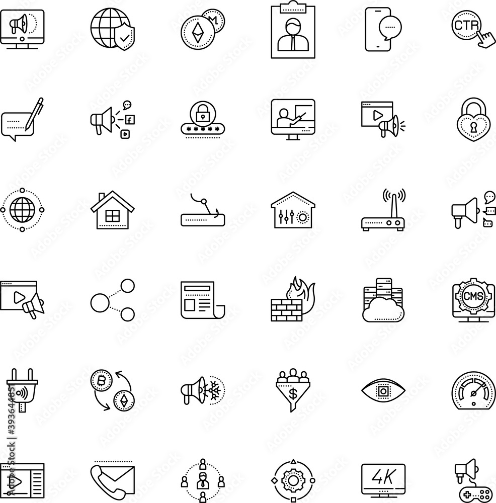 Fototapeta premium internet vector icon set such as: campaign, sales, consultant, science, password, workflow, eye, generation, browser, machine, useful, leads, equipment, minimalistic, gateway, presentations
