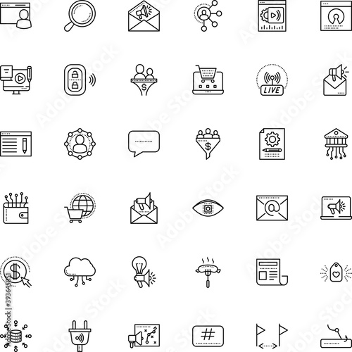 internet vector icon set such as: pc, press, research, follow, young, audio, invention, developer, cross, privacy, collaboration, plug, transaction, radio, cost per click, exchange, article, electric