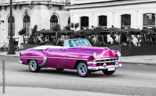 colorkey of pink classic convertible car in the streets of havana cuba © Michael Barkmann