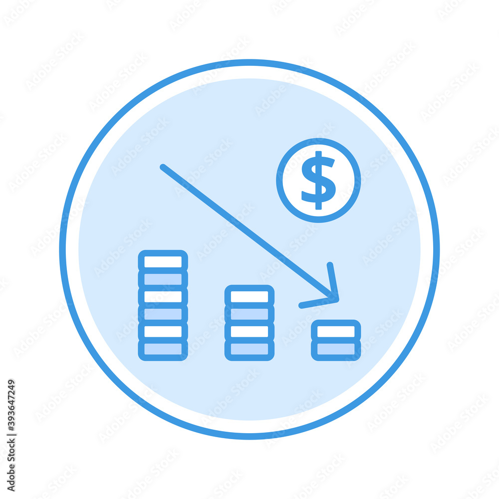 loss icon vector illustration. loss icon blue circle design. loss icon vector illustration. loss icon blue circle design.