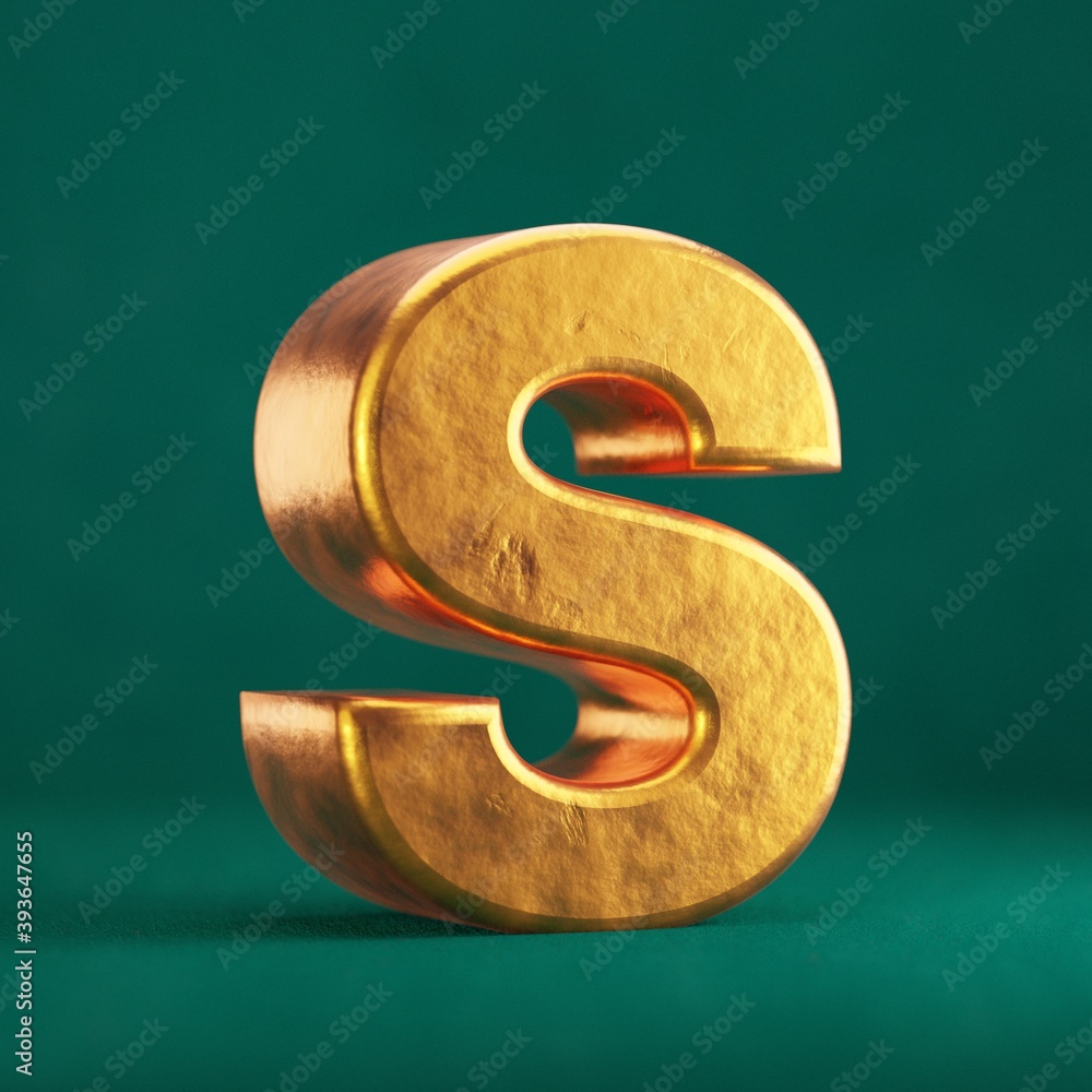 Fortuna Gold Letter S uppercase on Tidewater Green background. Fortuna Gold Letter S uppercase on Tidewater Green background.