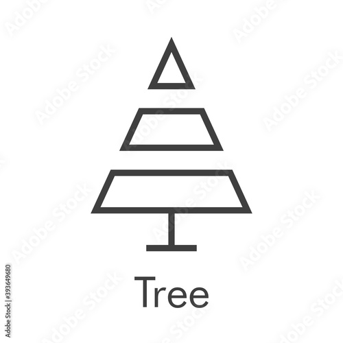 Árbol de navidad. Símbolo abeto. Logotipo árbol abstracto en forma de triángulo con piezas horizontales con lineas en color gris