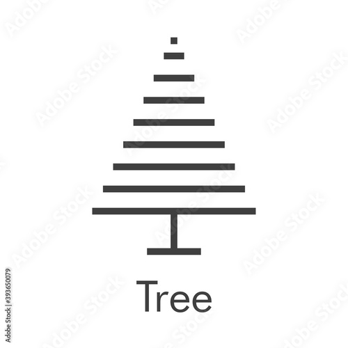 Árbol de navidad. Símbolo abeto. Logotipo árbol abstracto en forma de triángulo con lineas en horizontal en color gris