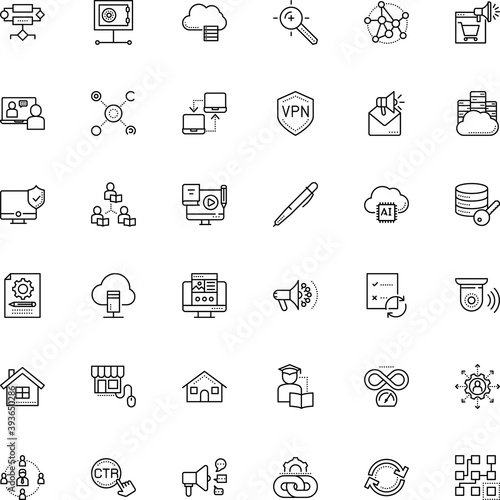 internet vector icon set such as: search engine optimization, office, share, interaction, asynchronous, event, authentication, blended learning, reload, homepage, cam, application, vote, door, day