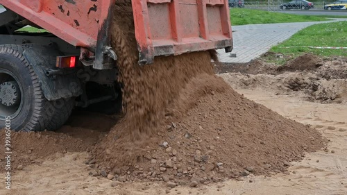 Earth is falling out of the dump truck. High quality video