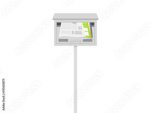 郵便受けに入った新聞のイラスト