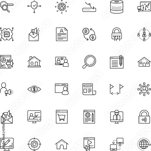 internet vector icon set such as: mockup, copywriting, production, cart, retail, emblem, teamwork, round, image, young, browser, improvement, basket, safe, partner, international, interview