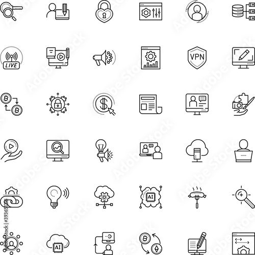 internet vector icon set such as: xrp, blended learning, writing, blog, laptop, pencil, reading, view, chain, algorithm, keyword targeting, grilled, message, shape, revenue, click, lens, brain, peer