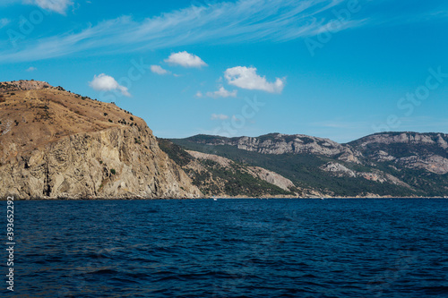 beautiful landscape of sea mountains and blue sky nature