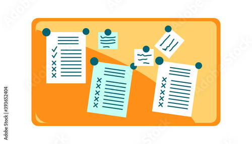 Deadline and time management business concept vector. To do cards attached to wall board using pins, cartoon illustration isolated on white background