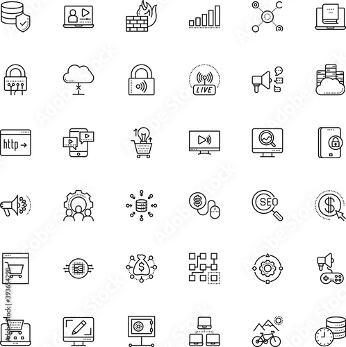 internet vector icon set such as: mouse, fun, neon, privacy, games, program, test, air, cluster, circle, oriental, hosting server, watch, success, distance, bag, lcd, decline, future, chi, buy, movie
