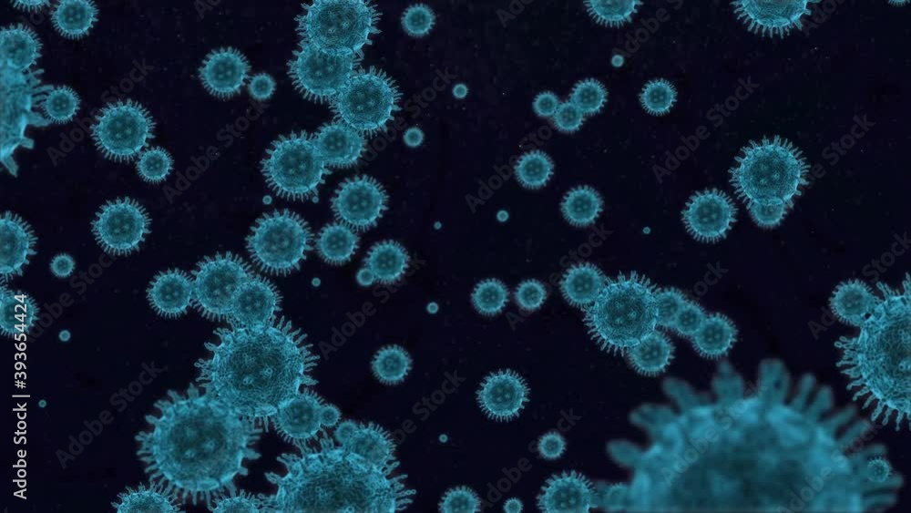 3D microscope view simulation of coronavirus multiplying in blue 3D microscope view simulation of coronavirus multiplying in blue