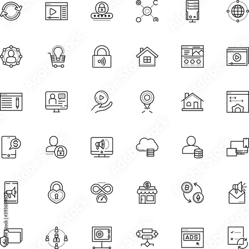 internet vector icon set such as: administrator, bitcoin, click, laptop, referral, processing, coaching, reload, synchronize, payment, place, keyless, heart, sms, process, storefront, solution