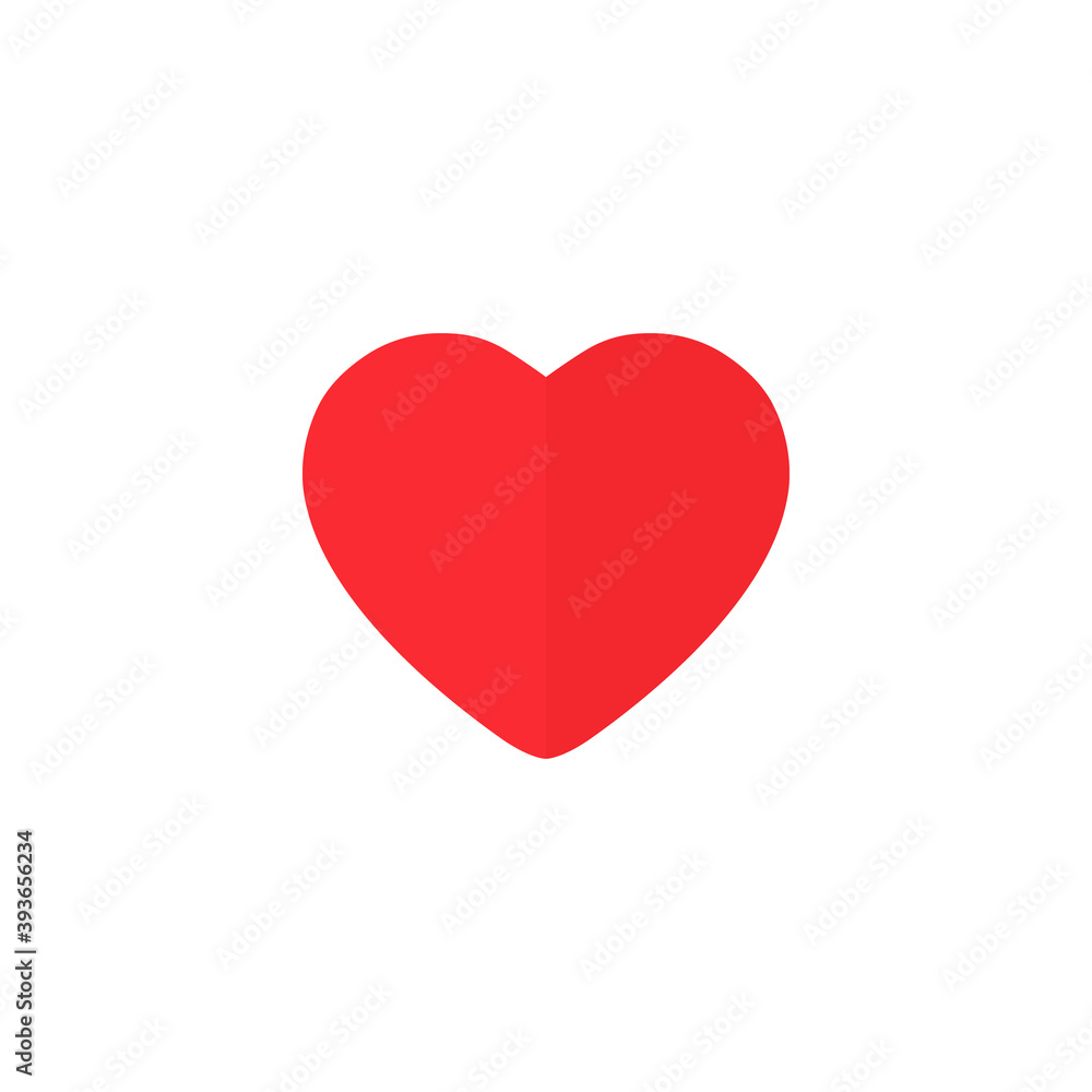 Heart flat icon. Love red symbol with shadow isolated on white. Valentine Day vector sign. 