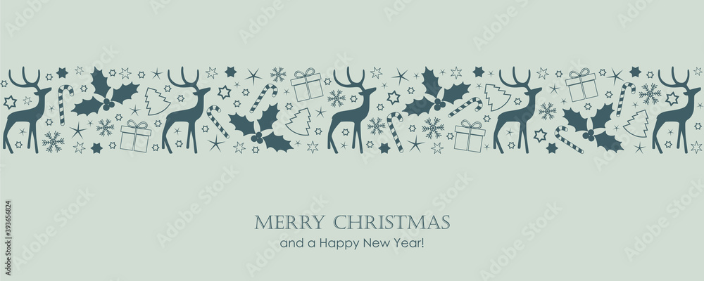 christmas card with deer berry star gift and snowflake border vector illustration EPS10