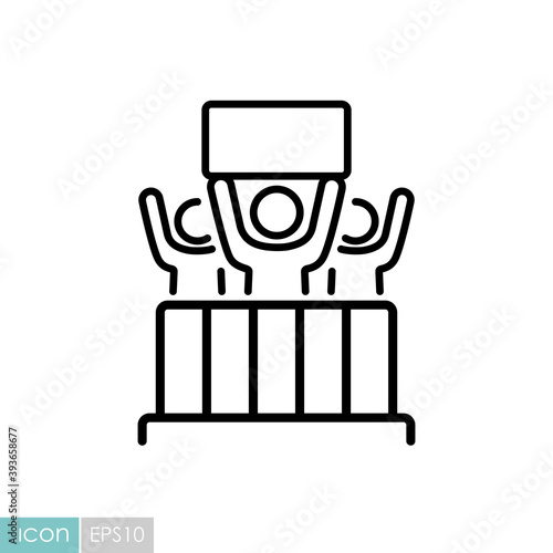 Crowd of people with placard control barrier icon