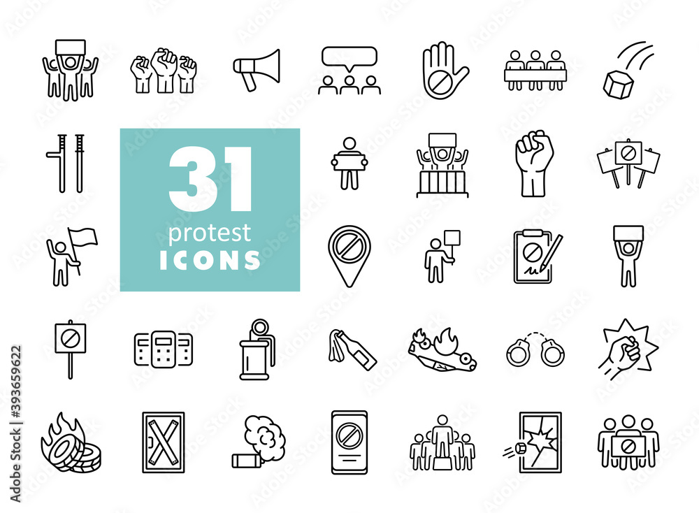 Protest, strike, revolution set vector icons