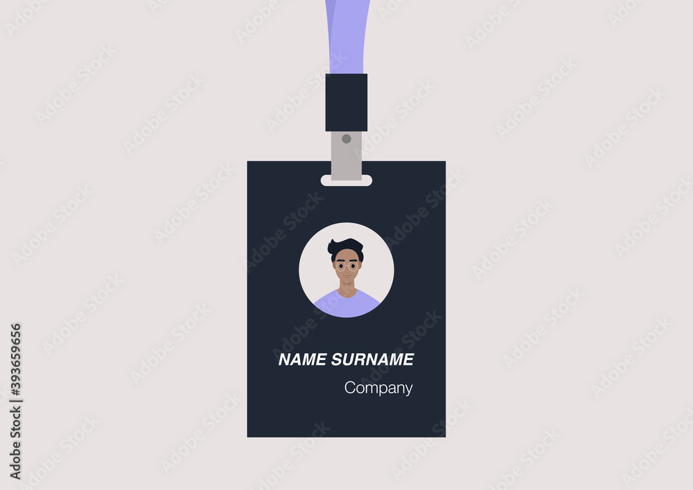 Obraz premium ID badge template, conference accessories, modern corporate culture, a portrait of a young male character