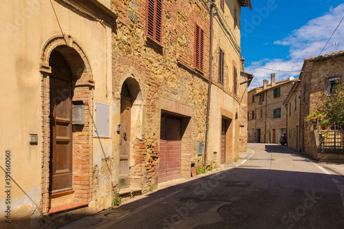 Residential buildings in the historic medieval village of Vescovado di Murlo in Siena Province  Tuscany  Italy 